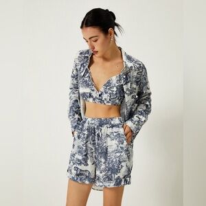 Commense Blue and White Toile Shirt and Shorts